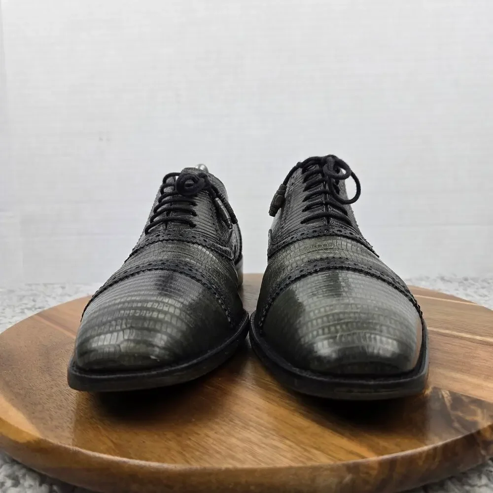 Mezlan Custom Mens 8M Bella Green Lizard Skin Cap Toe Brogue Oxford Dress Shoe